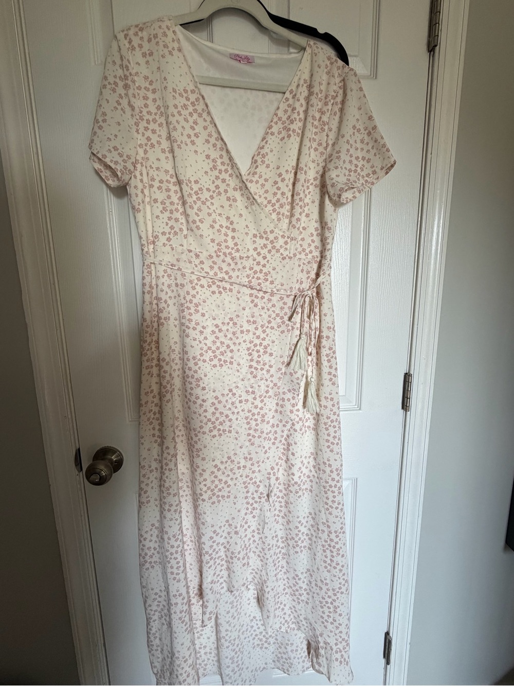 Pink Lily Cream Maxi Wrap Dress with Dusty Pink Floral Print